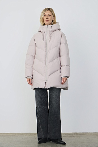 Удлиненный пуховик с капюшоном, пудровый