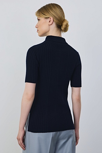 Поло из мериноса в рубчик, темно-синее