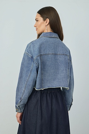 Укороченная джинсовая куртка, голубая