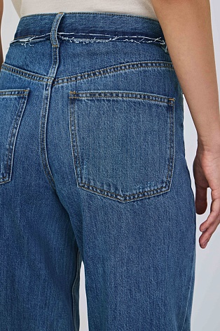 Джинсы barrel fit, синие с потертостями