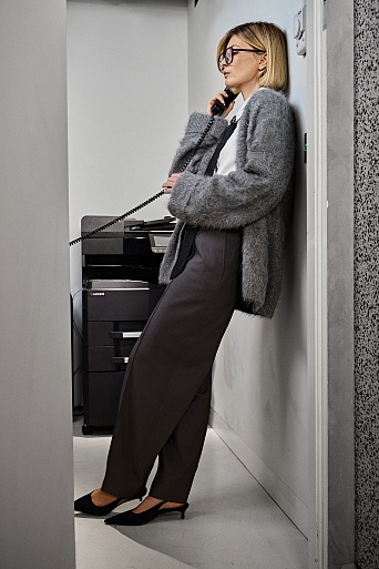 Мохеровый кардиган-оверсайз, серый меланж