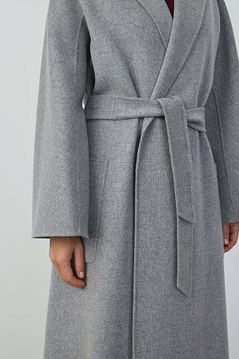 Пальто на поясе, серый меланж