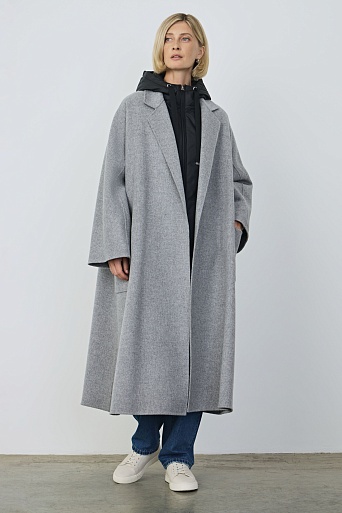Пальто на поясе, серый меланж