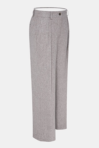 Свободные брюки с защипами, серо-бежевый меланж