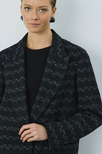 Жакет оверсайз на одной пуговице, черный с узором ANDREA