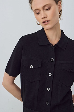 Трикотажный кардиган с коротким рукавом, черный