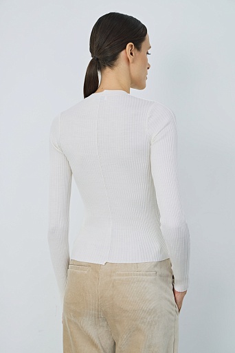 Тонкий джемпер из шерсти в рубчик, молочный