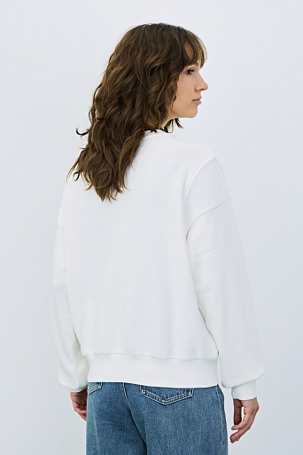 Свитшот из хлопка с текстурными вставками, белый