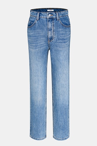 Зауженные джинсы с потертостями, голубые