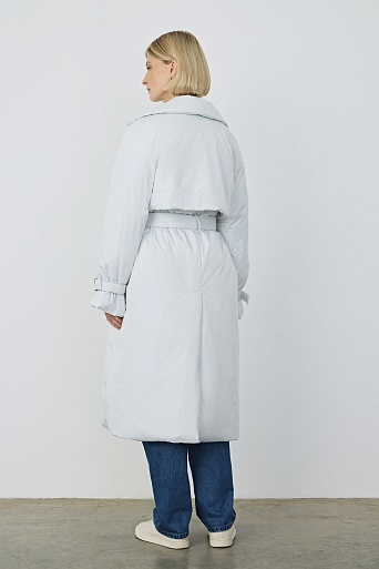 Пуховое пальто-тренч, светло-серое