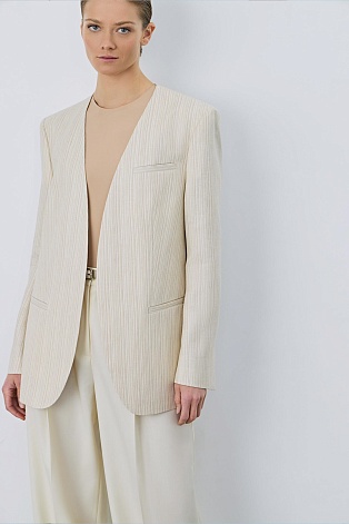 Жакет оверсайз на одной пуговице в полоску, сливочный GIANNA