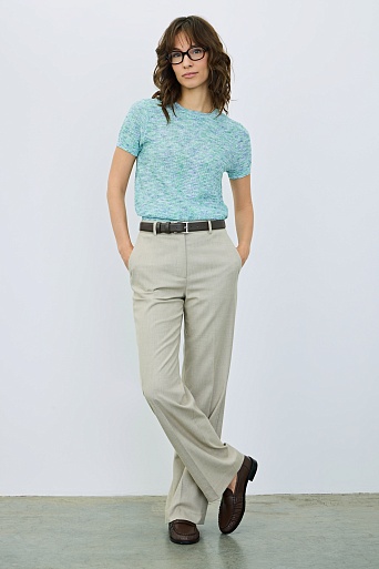 Вязаная футболка с хлопком, зелено-голубая