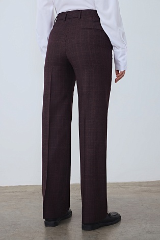 Прямые брюки, баклажановые в клетку M