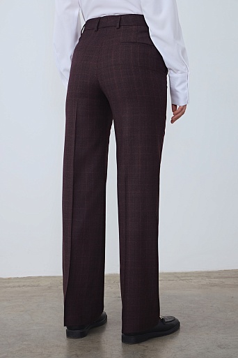 Прямые брюки, баклажановые в клетку MARIA