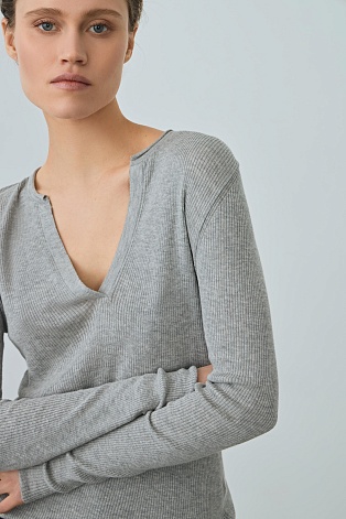 Лонгслив в рубчик, цвет серый меланж