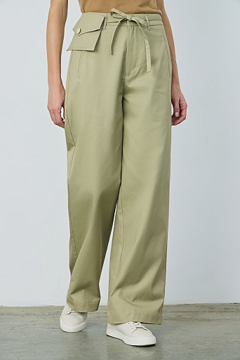 Прямые хлопковые брюки, фисташковые