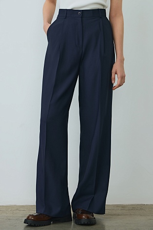 Широкие брюки с отворотами, темно-синие A