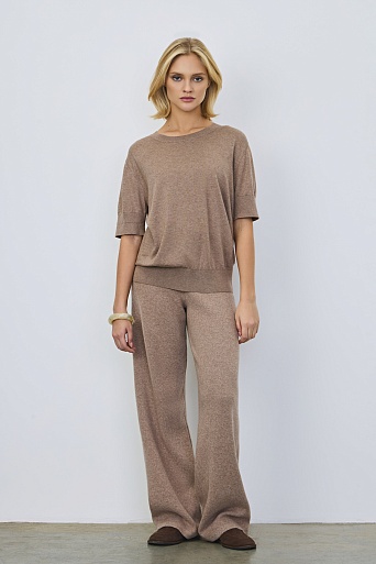 Джемпер из хлопка с коротким рукавом, светло-коричневый