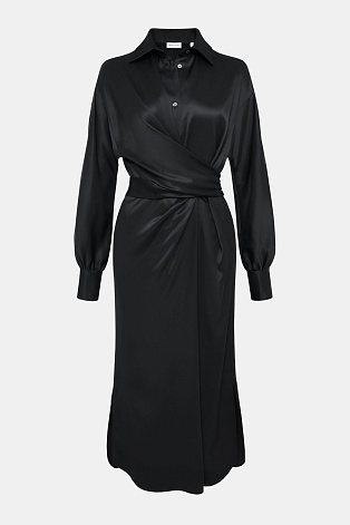 Платье-рубашка с длинным рукавом, черное