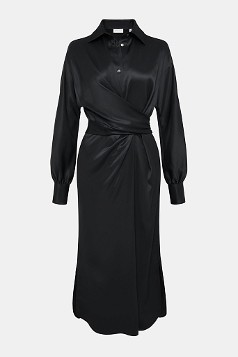 Платье-рубашка с длинным рукавом, черное