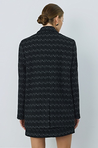 Жакет оверсайз на одной пуговице, черный с узором ANDREA