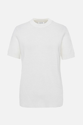 Тонкий джемпер из шерсти с коротким рукавом, молочный