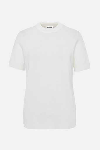 Тонкий джемпер из шерсти с коротким рукавом, молочный