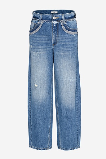 Джинсы barrel fit, синие с потертостями