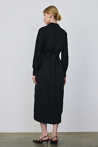 Платье-рубашка с длинным рукавом, черное