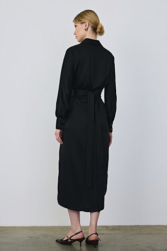Платье-рубашка с длинным рукавом, черное