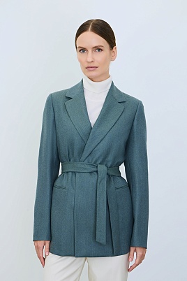 Удлиненный жакет из шерсти на поясе, бирюзовый  Francesca