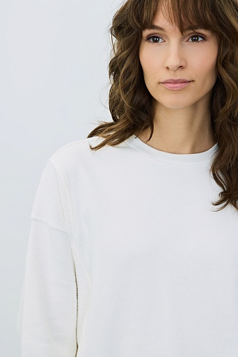 Свитшот из хлопка с текстурными вставками, белый