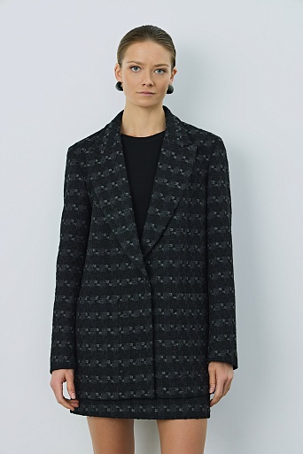 Жакет оверсайз на одной пуговице, черный с узором ANDREA