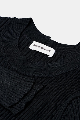 Тонкий джемпер из шерсти в рубчик, черный