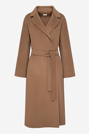 Пальто на поясе, коричневое
