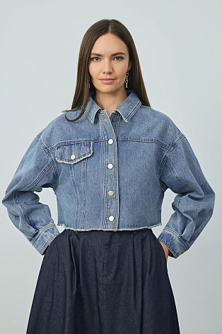 Укороченная джинсовая куртка, голубая
