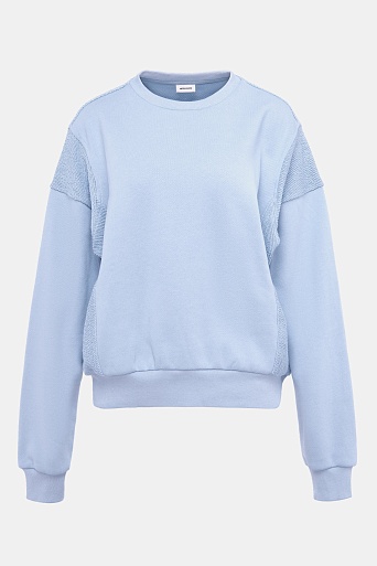 Свитшот из хлопка с текстурными вставками, нежно-голубая