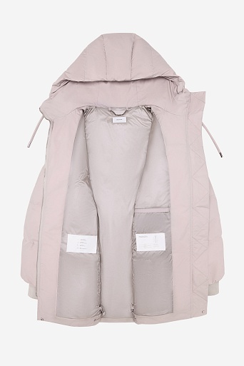 Удлиненный пуховик с капюшоном, пудровый