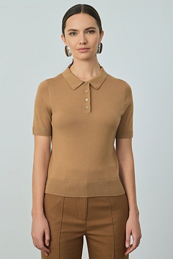 Вязаная футболка-поло, цвет карамель