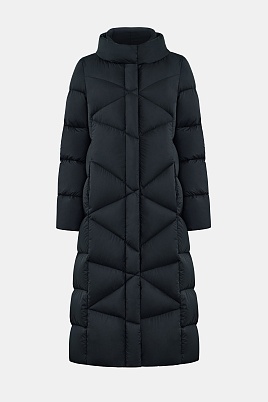 Длинный пуховик со стежкой треугольниками, иссиня-черный
