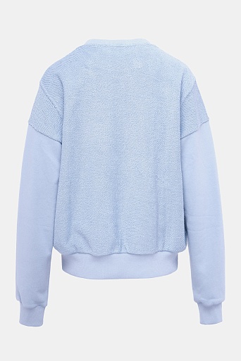 Свитшот из хлопка с текстурными вставками, нежно-голубая