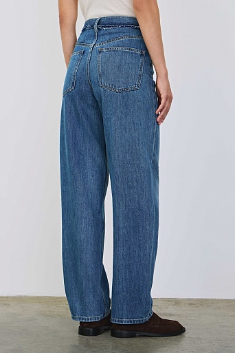 Джинсы barrel fit, синие с потертостями