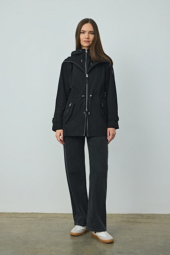 Удлиненная ветровка с капюшоном, черная