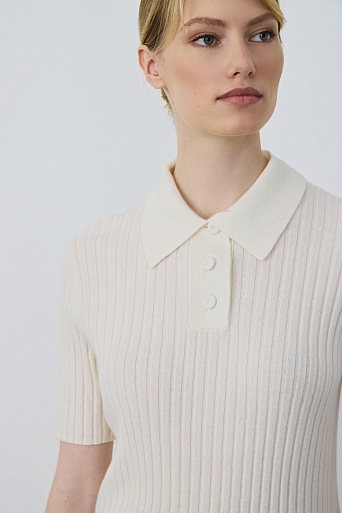 Поло из мериноса в рубчик, белое