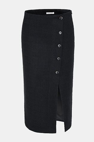Юбка букле с ассиметричной застежкой, черная ALETTA