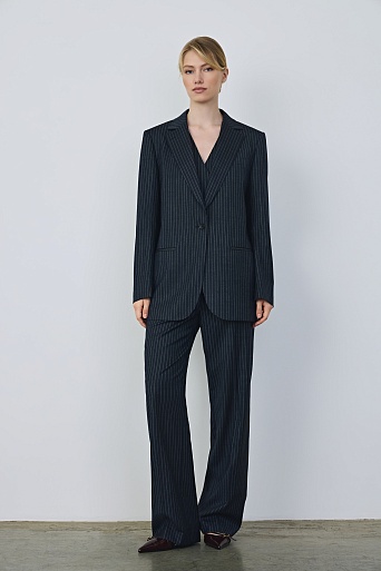 Прямые брюки в полоску, темно-синие MARIA