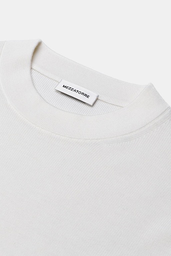 Тонкий джемпер из шерсти с коротким рукавом, молочный