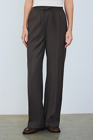 Прямые брюки на кулиске, серо-коричневые