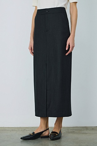 Длинная костюмная юбка в тонкую полоску, черная MARUSYA