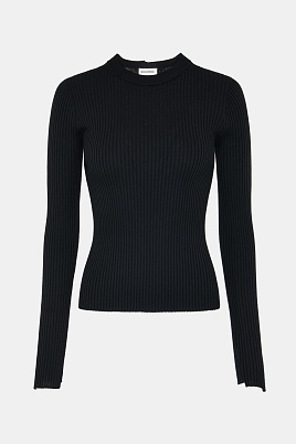 Тонкий джемпер из шерсти в рубчик, черный